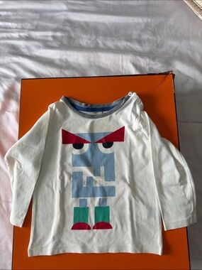 Fendi White Long-Sleeve Tee with Multicolor Graphic